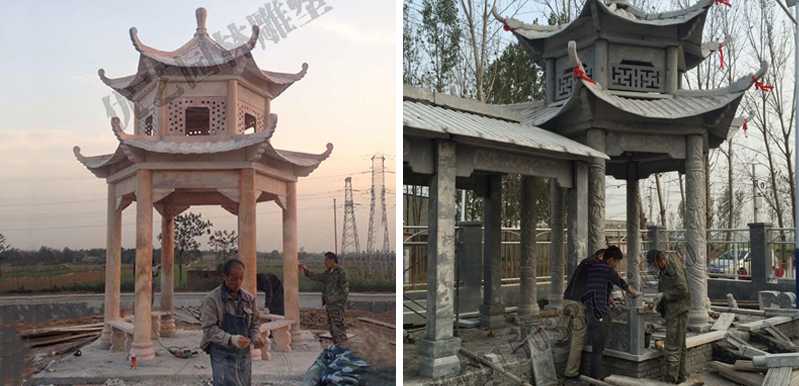 中式大理石涼亭安裝，石雕景觀亭子工廠，中式涼亭廠家