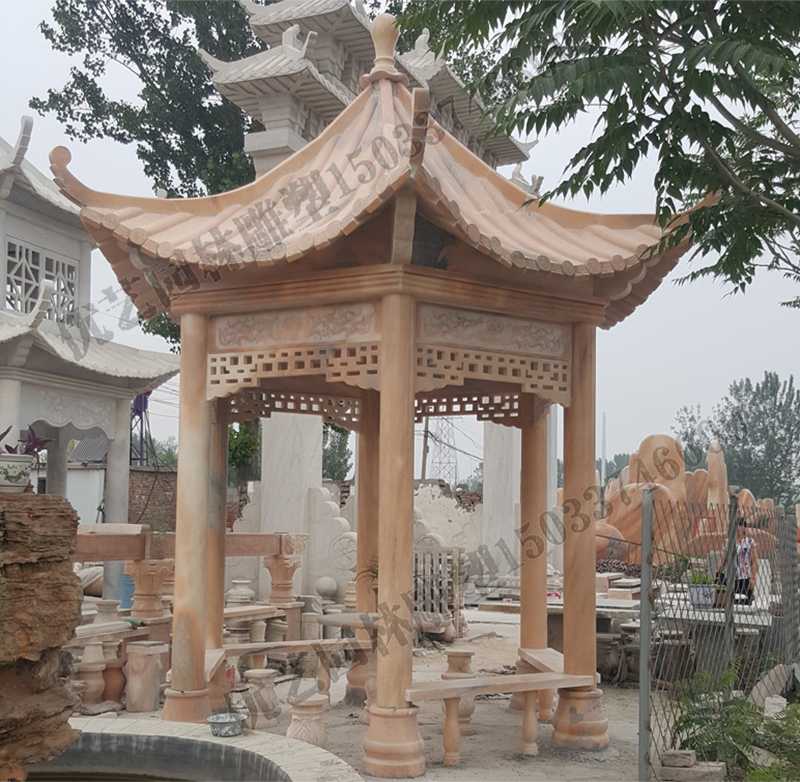 中式大理石涼亭，石雕景觀亭子，石雕六角亭子廠家