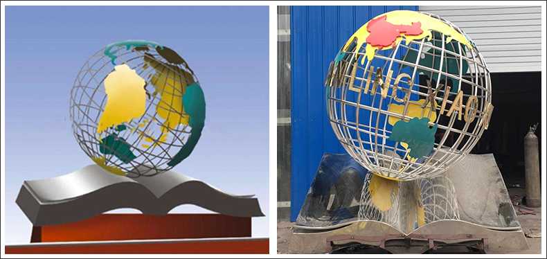 不銹鋼地球，景觀地球雕塑，學校地球儀擺件