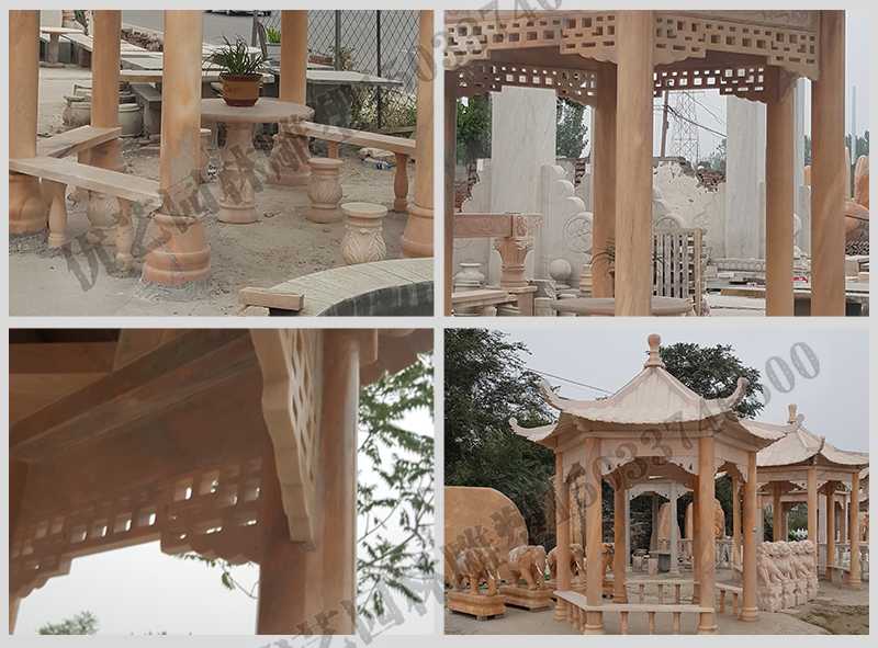 中式大理石涼亭，石雕六角亭子細節圖，定制中式景觀涼亭