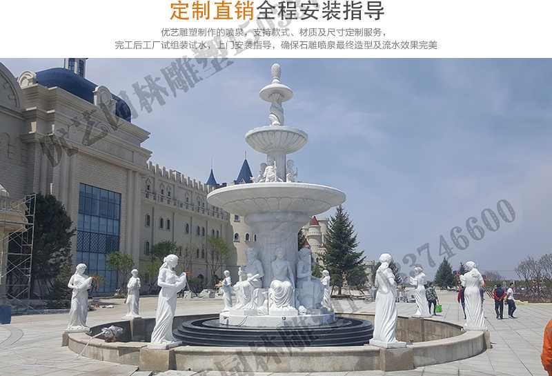 大理石景觀噴泉安裝，如何安裝大型景觀噴泉，定制石雕噴泉工廠