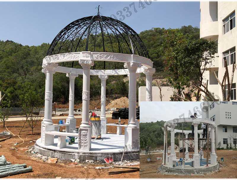 石雕涼亭案例，景觀涼亭怎樣安裝，石雕涼亭定制工廠