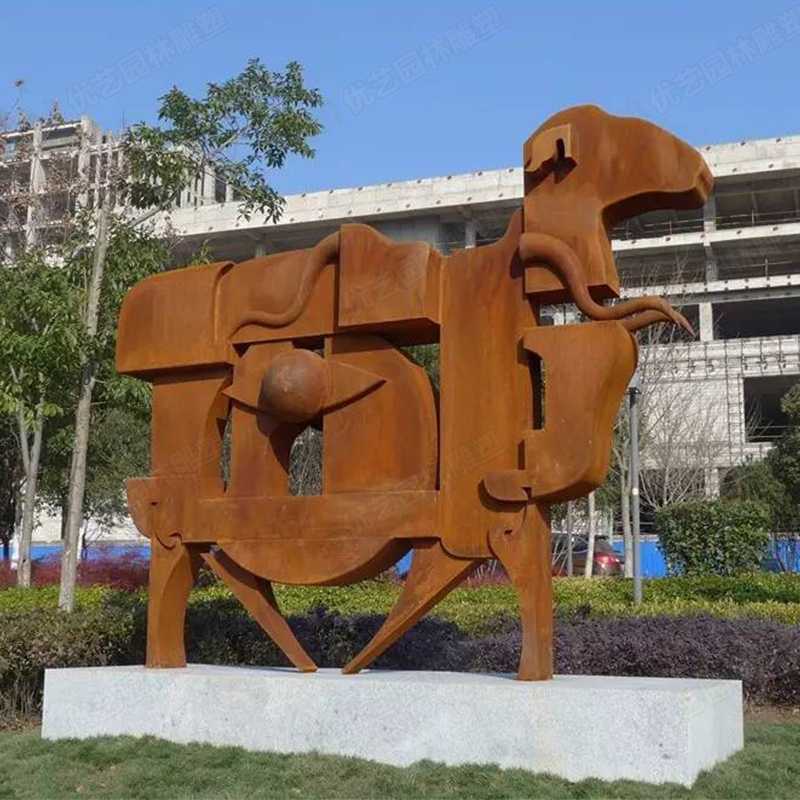 耐候鋼雕塑，抽象牛耐候鋼擺件